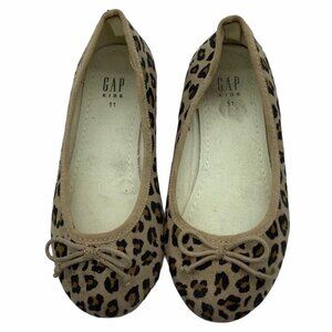 Gap Kid Leopard Animal Print Bow‎ Ballerina Flats Shoes Size 11